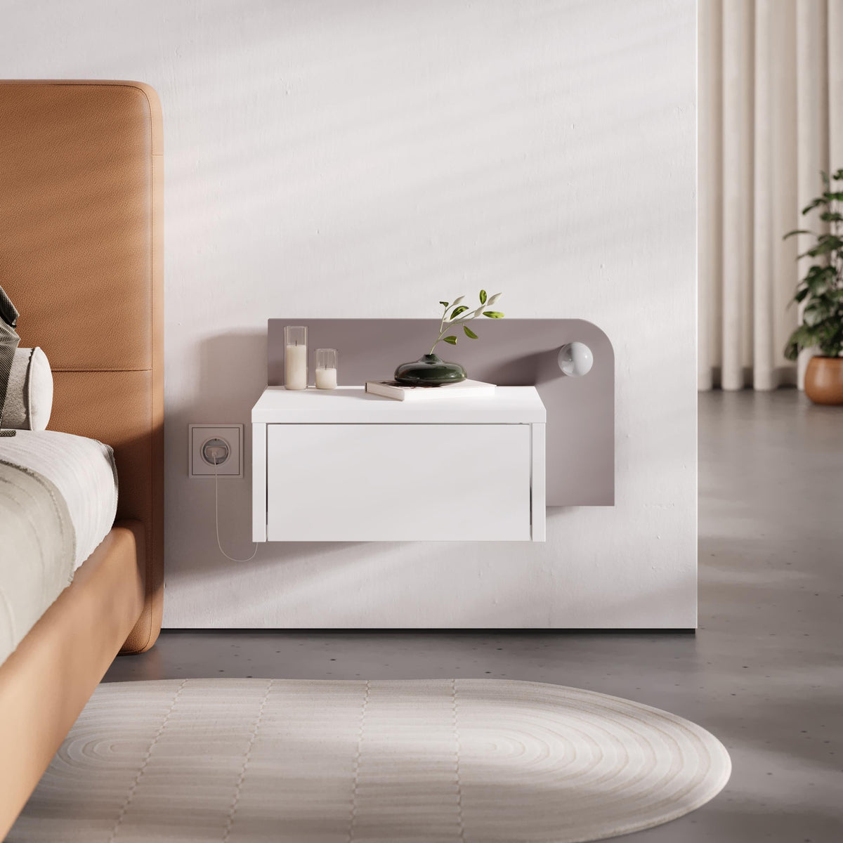 Decortieliving - Dotta Wall Mounted Nightstand – Floating Bedside Table