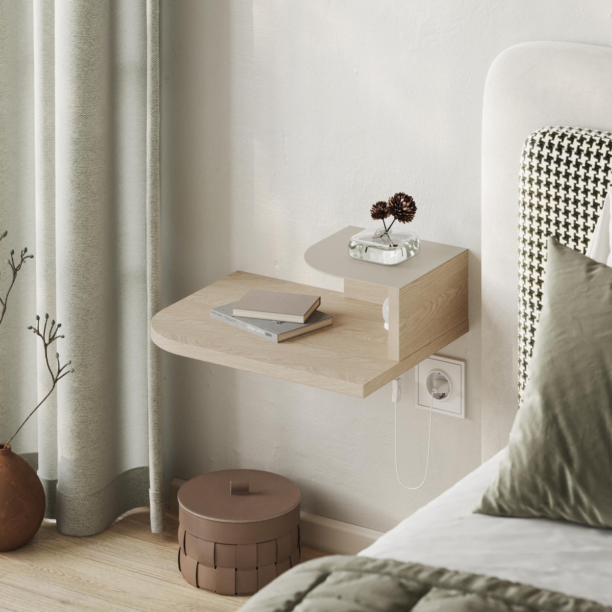 Decortieliving - Luno Floating Bedside Shelf with LED Reading Light