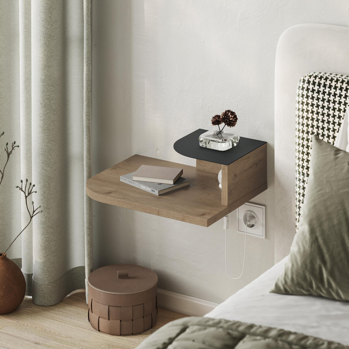 Decortieliving - Luno Floating Bedside Shelf with LED Reading Light