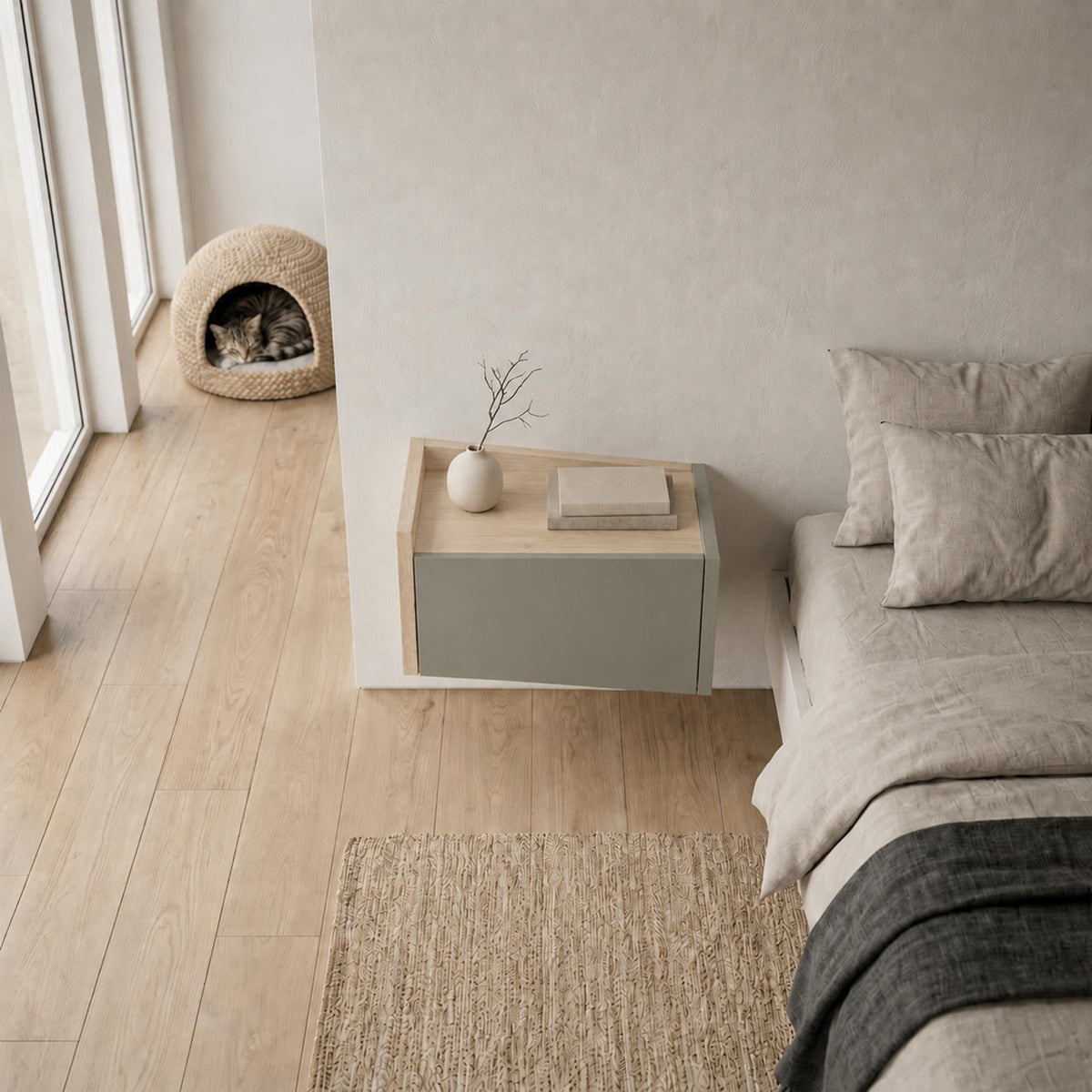 Decortieliving - Diago Floating Bedside Table with Drawer and Top Shelf - Left