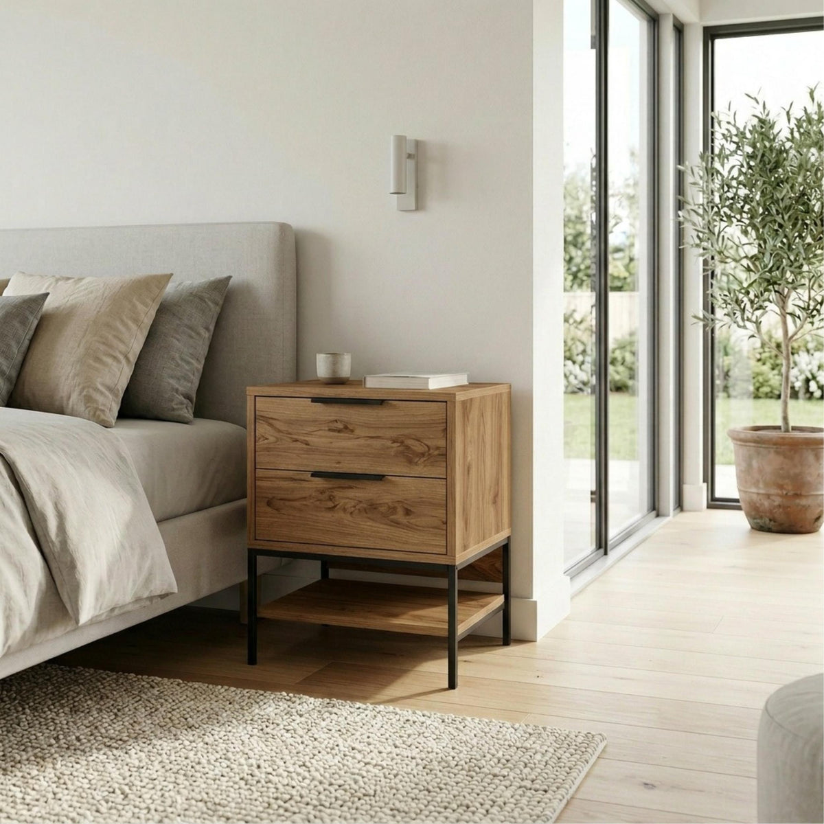 Decortieliving - Mars Bedside Table Whiskey Oak W45cm