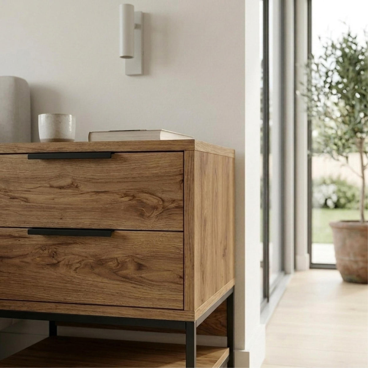 Decortieliving - Mars Bedside Table Whiskey Oak W45cm