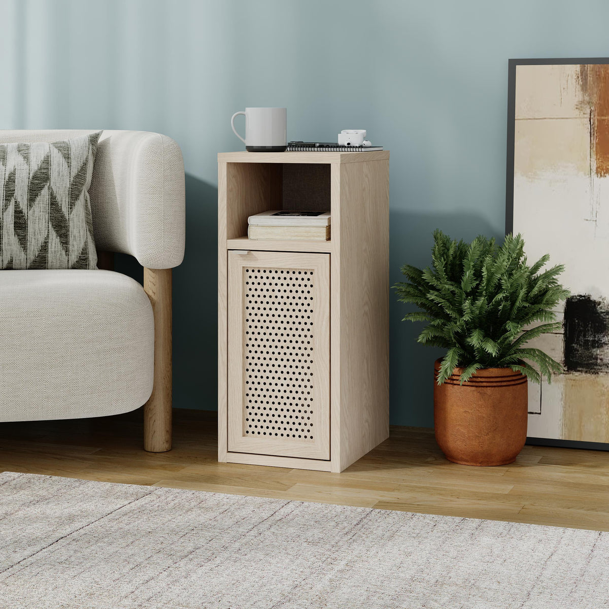 Decortieliving - New Inca Bedside Table with Open Shelf & Cabinet