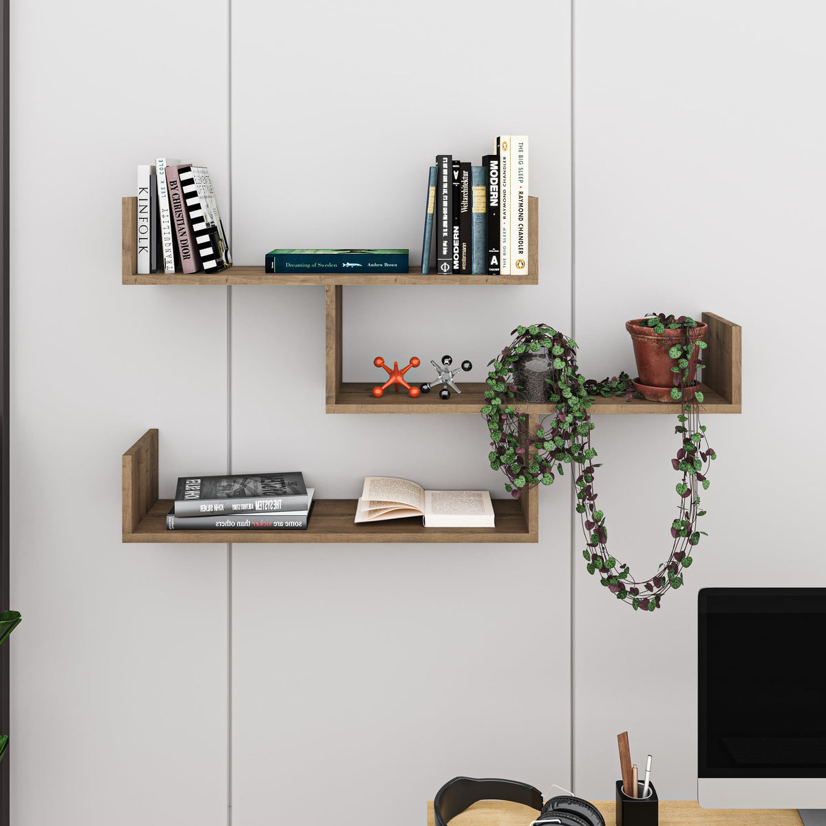 Decortieliving - Tibet Wall Shelf Unit – 119 cm Modern Floating Bookcase