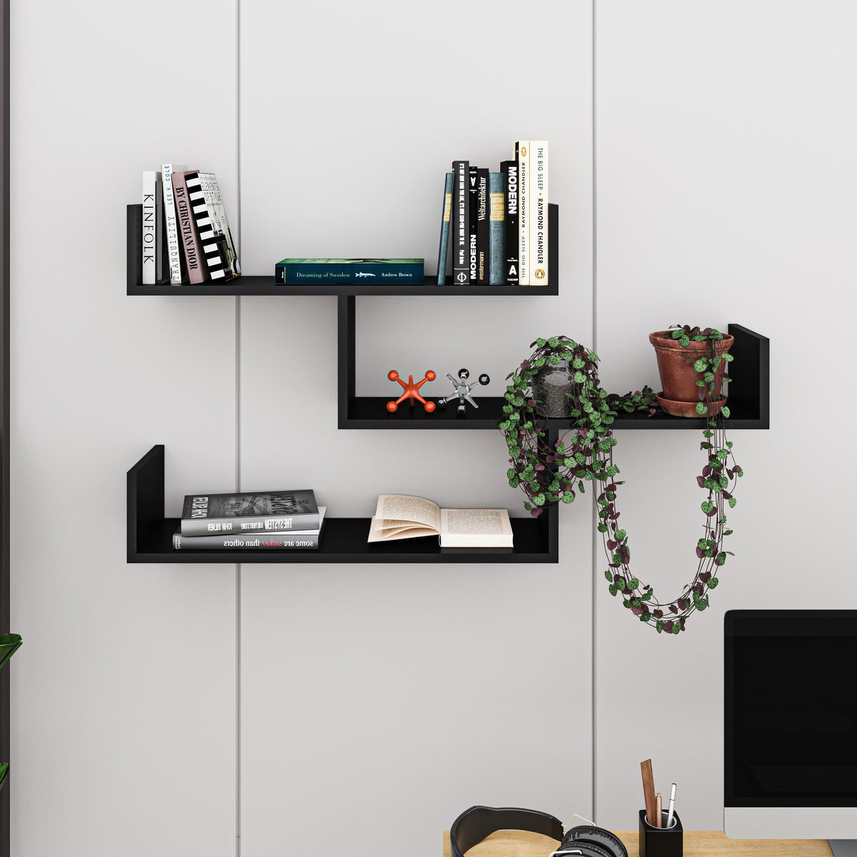 Decortieliving - Tibet Wall Shelf Unit – 119 cm Modern Floating Bookcase