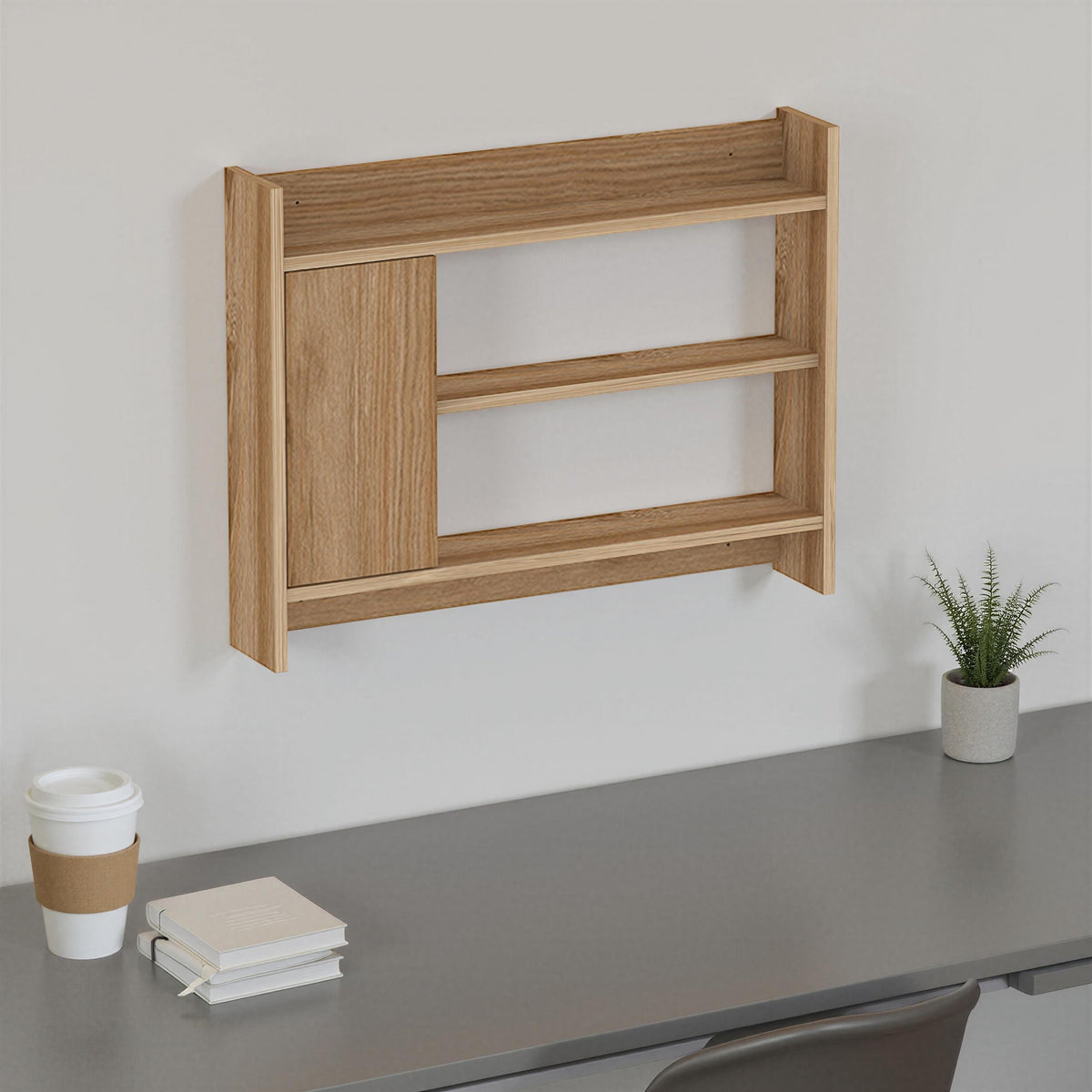 Decortieliving - Fleet Wall Shelf – 85cm Wall-Mounted Unit with Cabinet