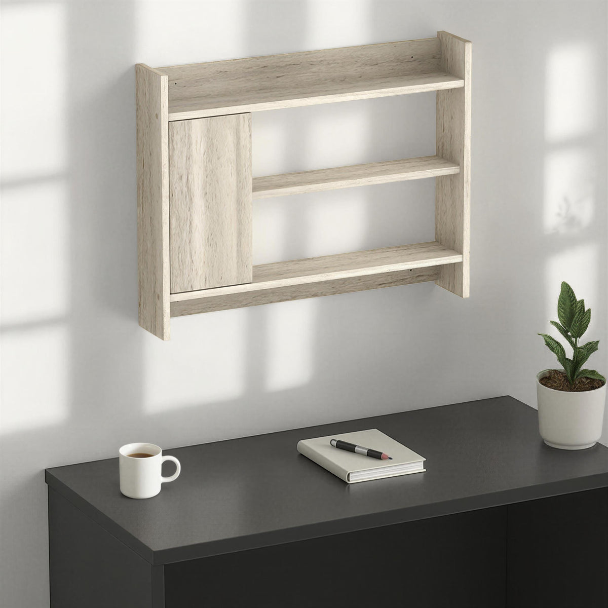 Decortieliving - Fleet Wall Shelf – 85cm Wall-Mounted Unit with Cabinet