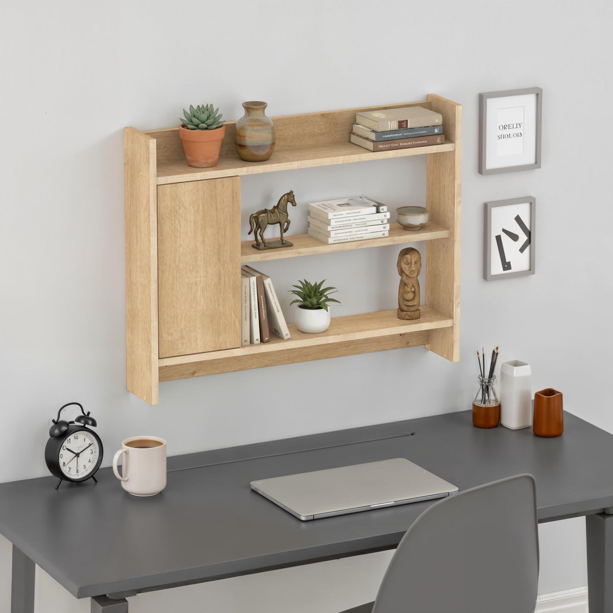 Decortieliving - Fleet Wall Shelf – 85cm Wall-Mounted Unit with Cabinet