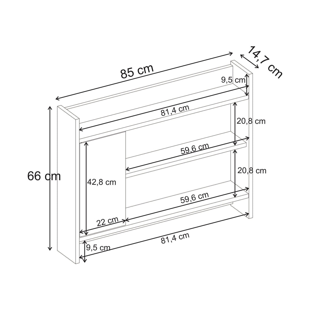 Decortieliving - Fleet Wall Shelf – 85cm Wall-Mounted Unit with Cabinet
