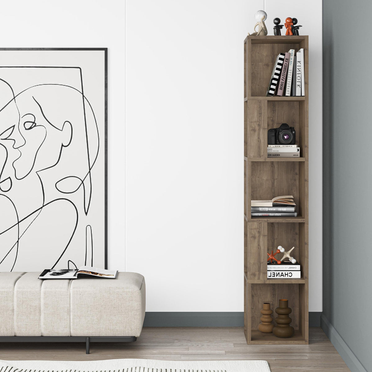 Decortieliving - Piano Modern Corner Bookcase Display Unit Tall 158.9cm