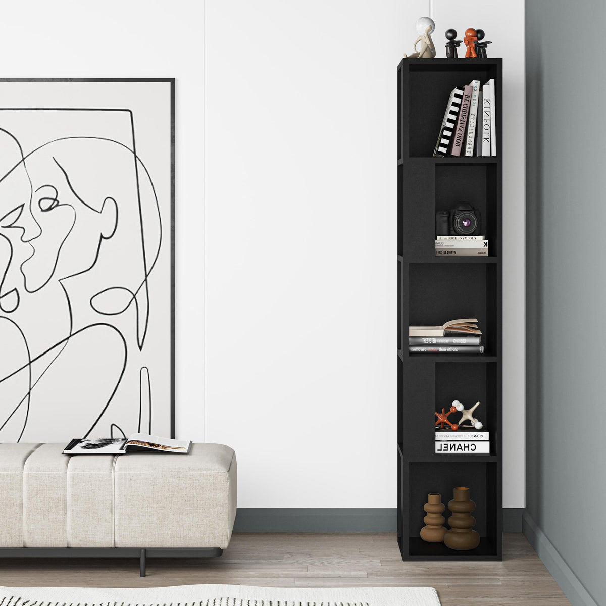 Decortieliving - Piano Modern Corner Bookcase Display Unit Tall 158.9cm