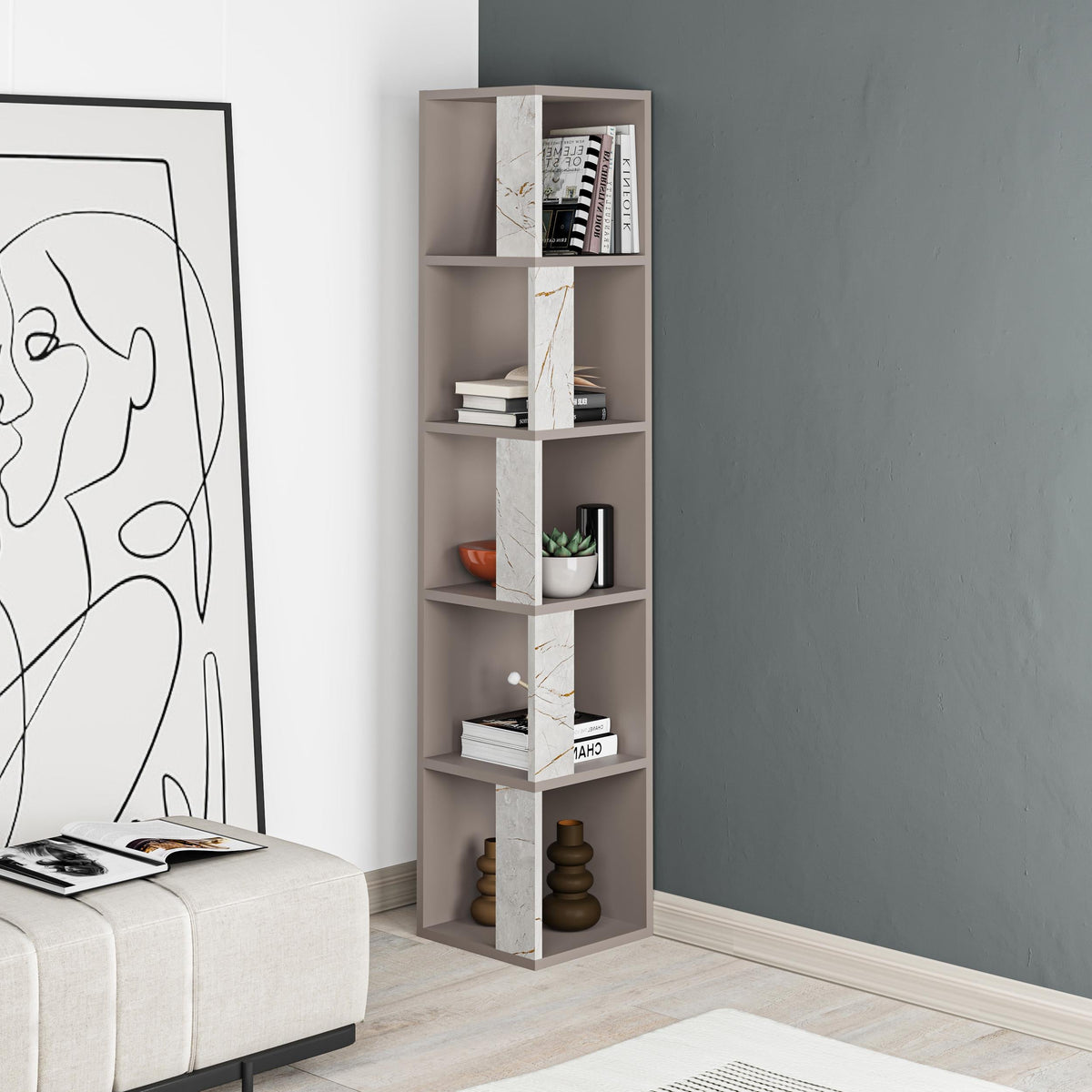 Decortieliving - Piano Modern Corner Bookcase Display Unit Tall 158.9cm