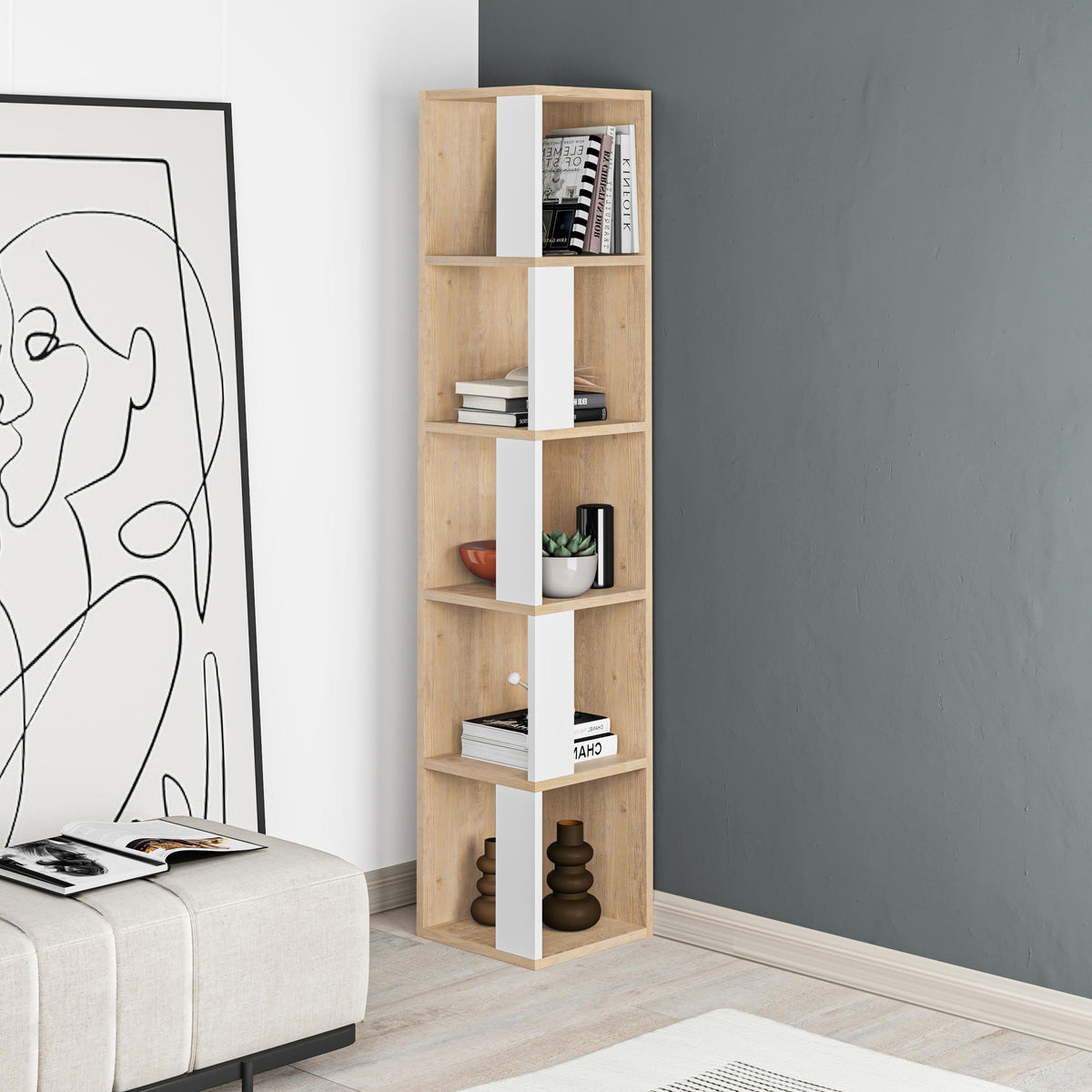 Decortieliving - Piano Modern Corner Bookcase Display Unit Tall 158.9cm