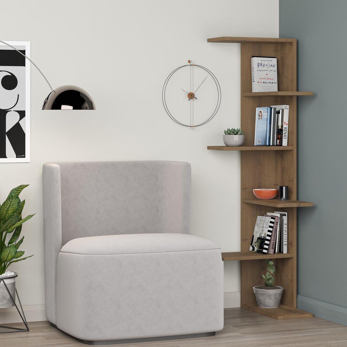 Decortieliving - Saso 5-tier Corner Bookcase 141 cm