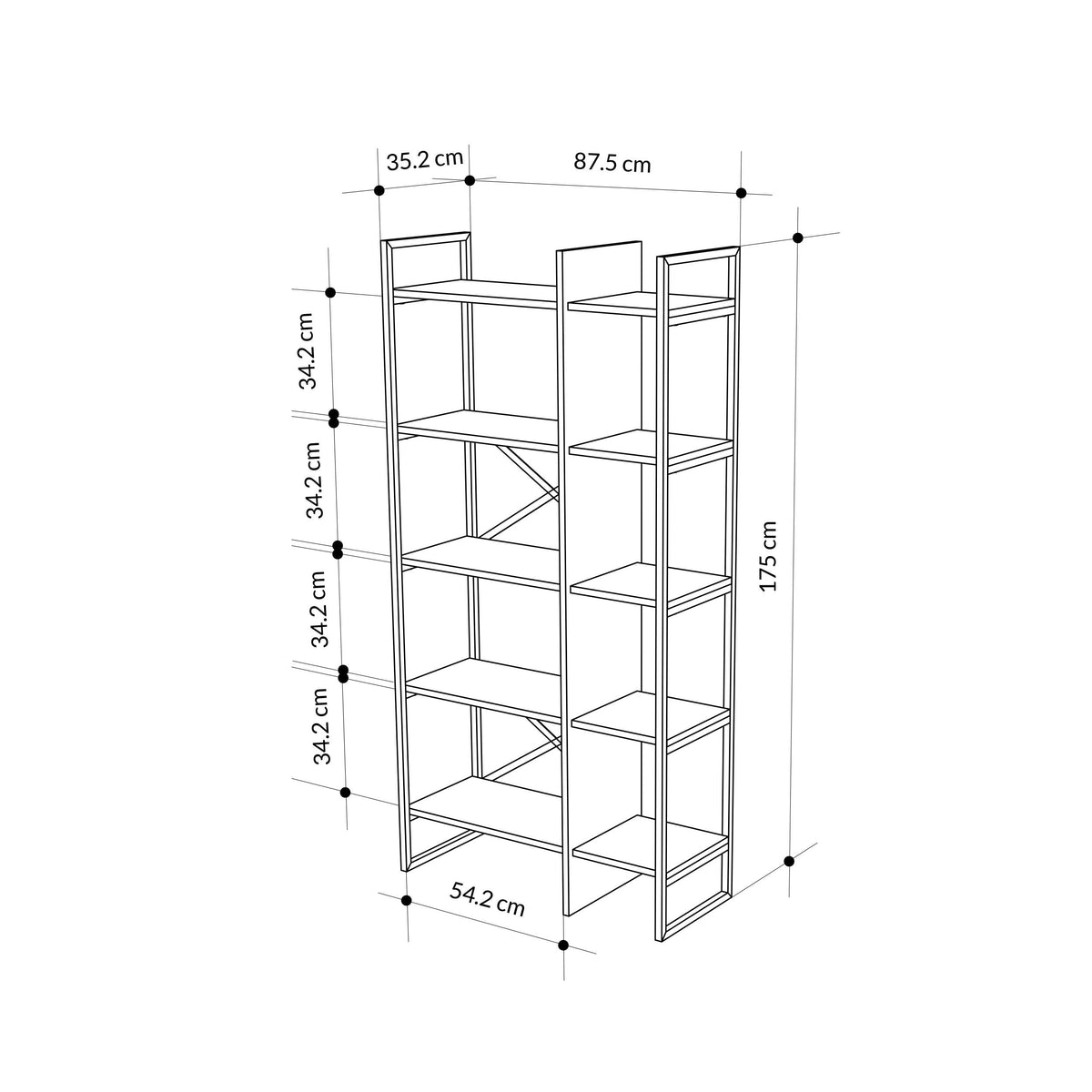 Decortieliving - Detroit Industrial Bookcase Shelving Unit Oak - Black 87.5 x 175 cm
