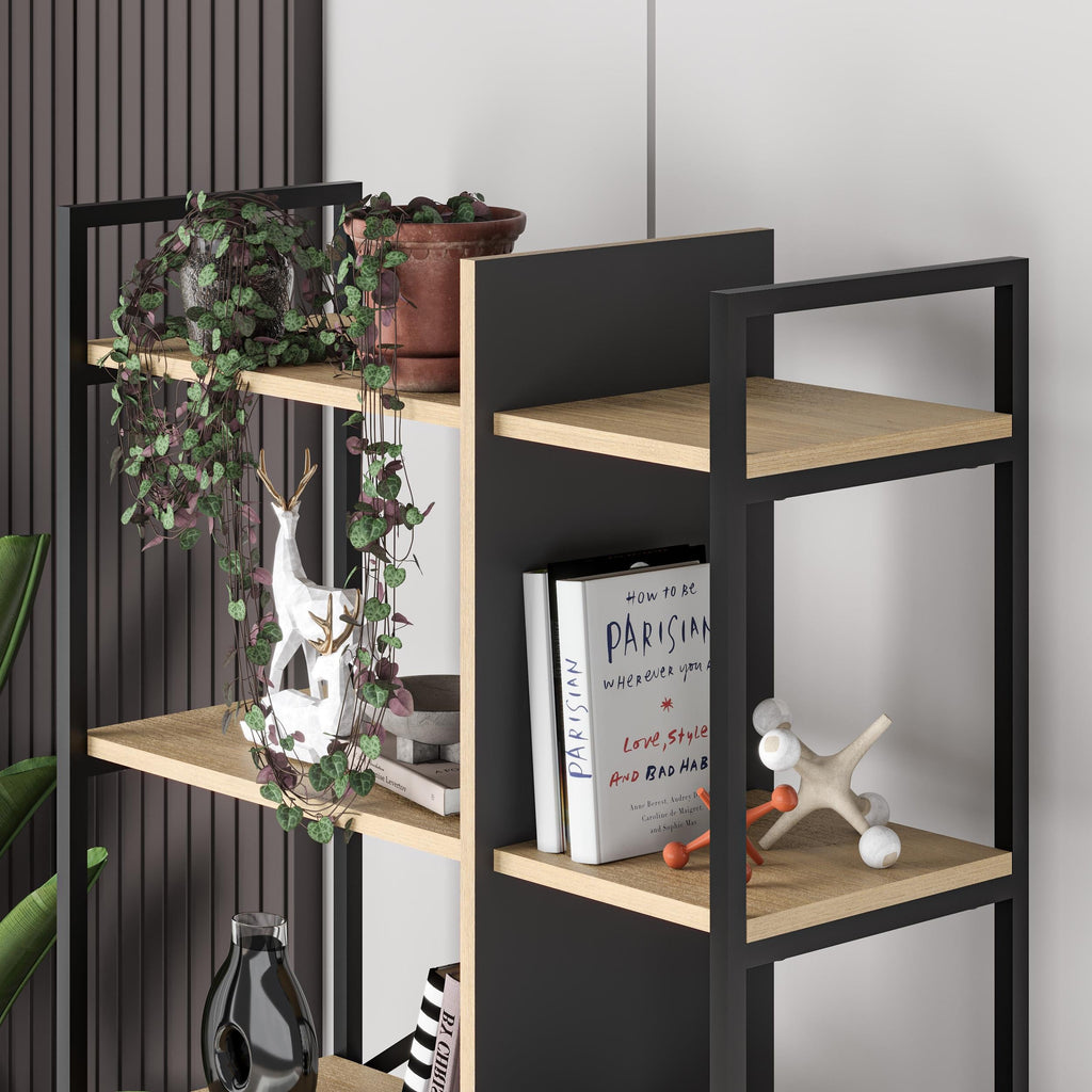 Decortieliving - Detroit Industrial Bookcase Shelving Unit Oak - Black 87.5 x 175 cm