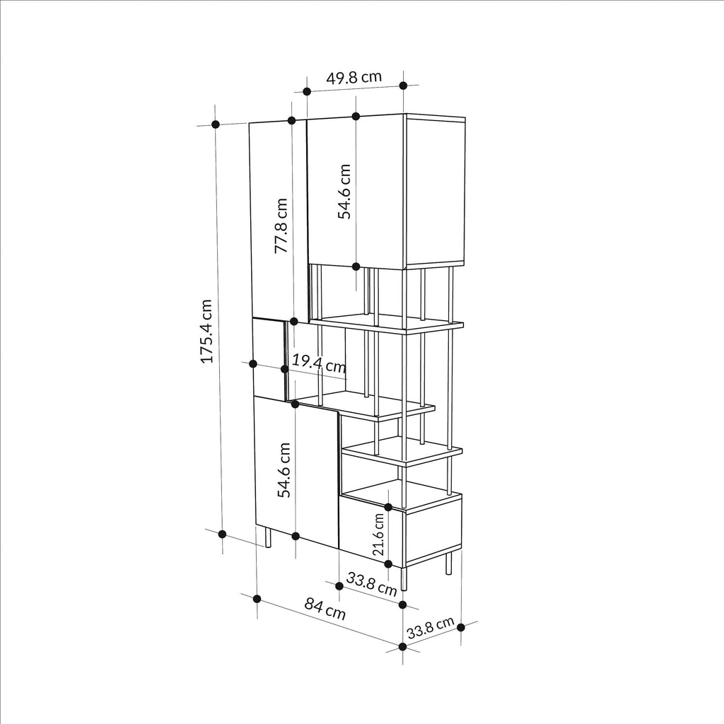 Decortieliving - Key Bookcase – Modern 5 Door Storage Cabinet with Shelves