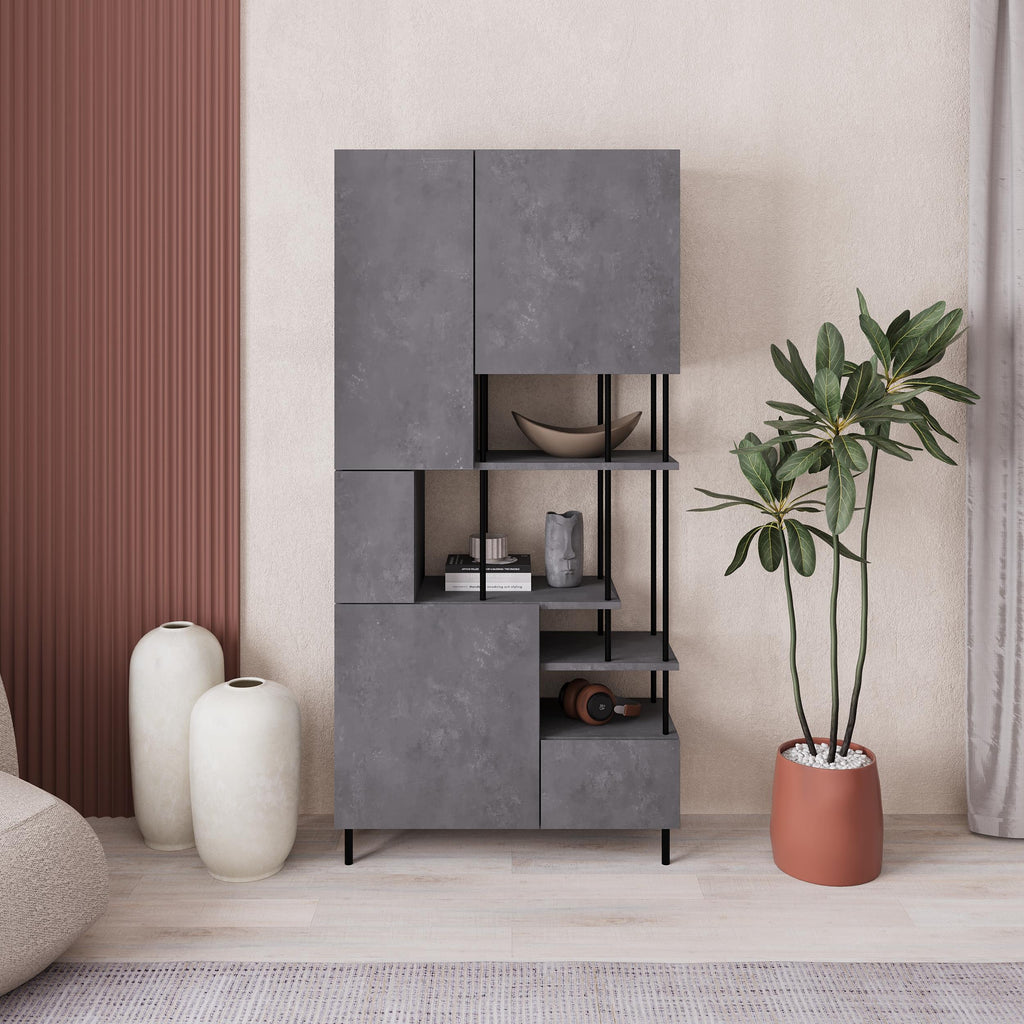 Decortieliving - Key Bookcase – Modern 5 Door Storage Cabinet with Shelves