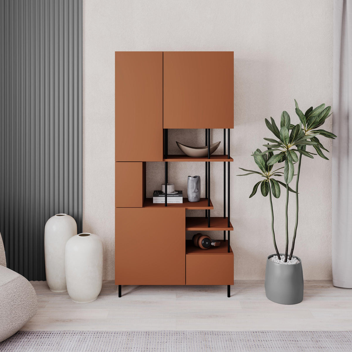 Decortieliving - Key Bookcase – Modern 5 Door Storage Cabinet with Shelves