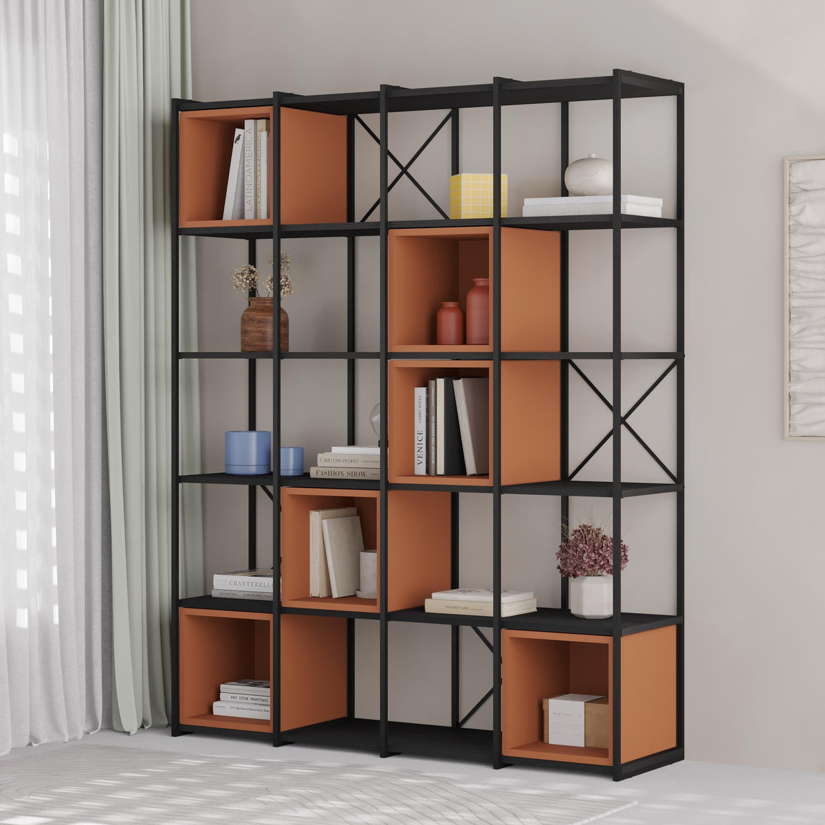 Decortieliving - Vale Maxi Industrial Bookcase Set 39 x 140 x 179 cm