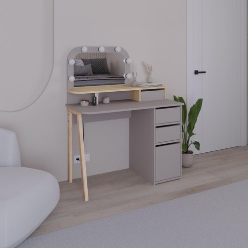 Decortieliving - Avien Dressing Table Set – LED Mirror, 3 Drawers & Storage Cabinet