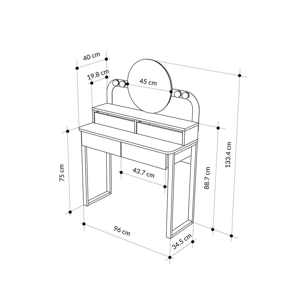 Decortieliving - Lora Vanity Table with Round LED Mirror