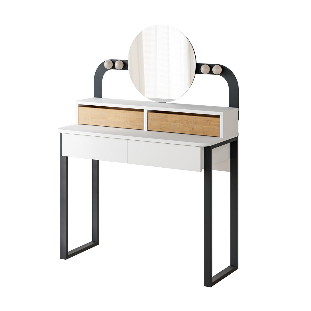 Decortieliving - Lora Vanity Table with Round LED Mirror