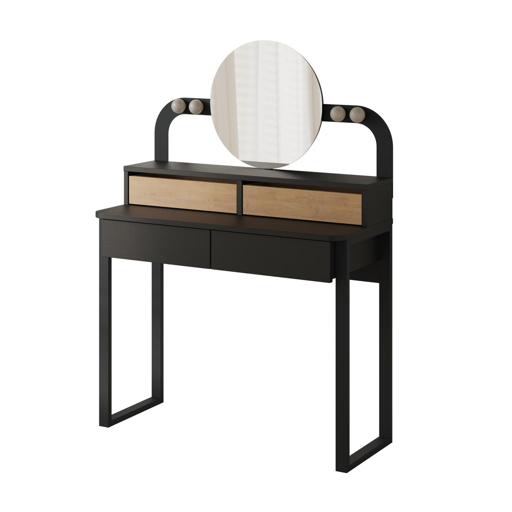 Decortieliving - Lora Vanity Table with Round LED Mirror