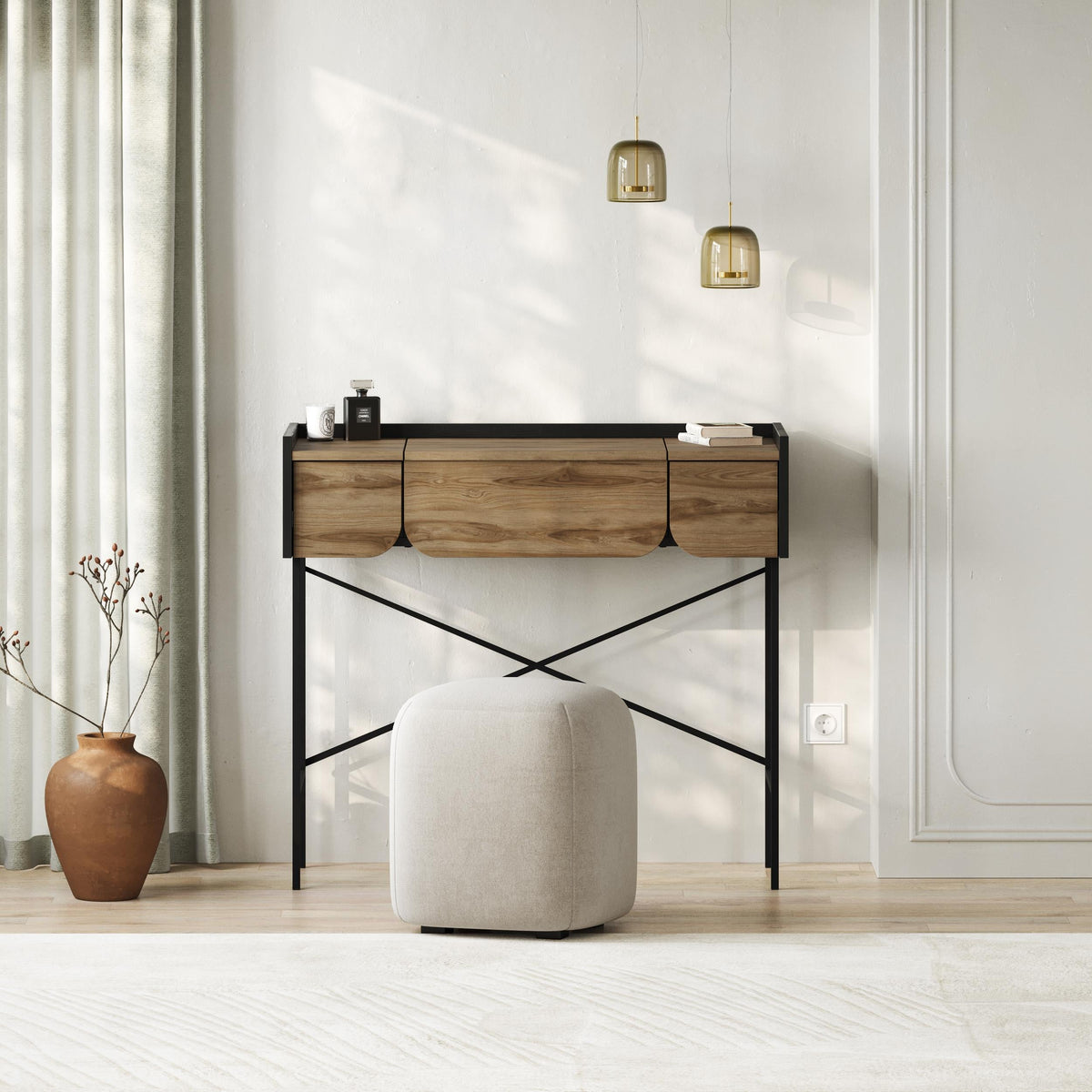 Decortieliving - Terra Dressing Table with Mirror and 2 Drawers