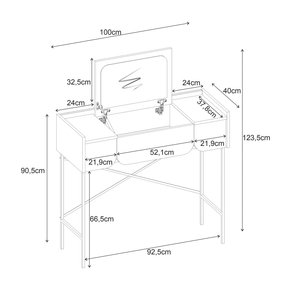 Decortieliving - Terra Dressing Table with Mirror and 2 Drawers