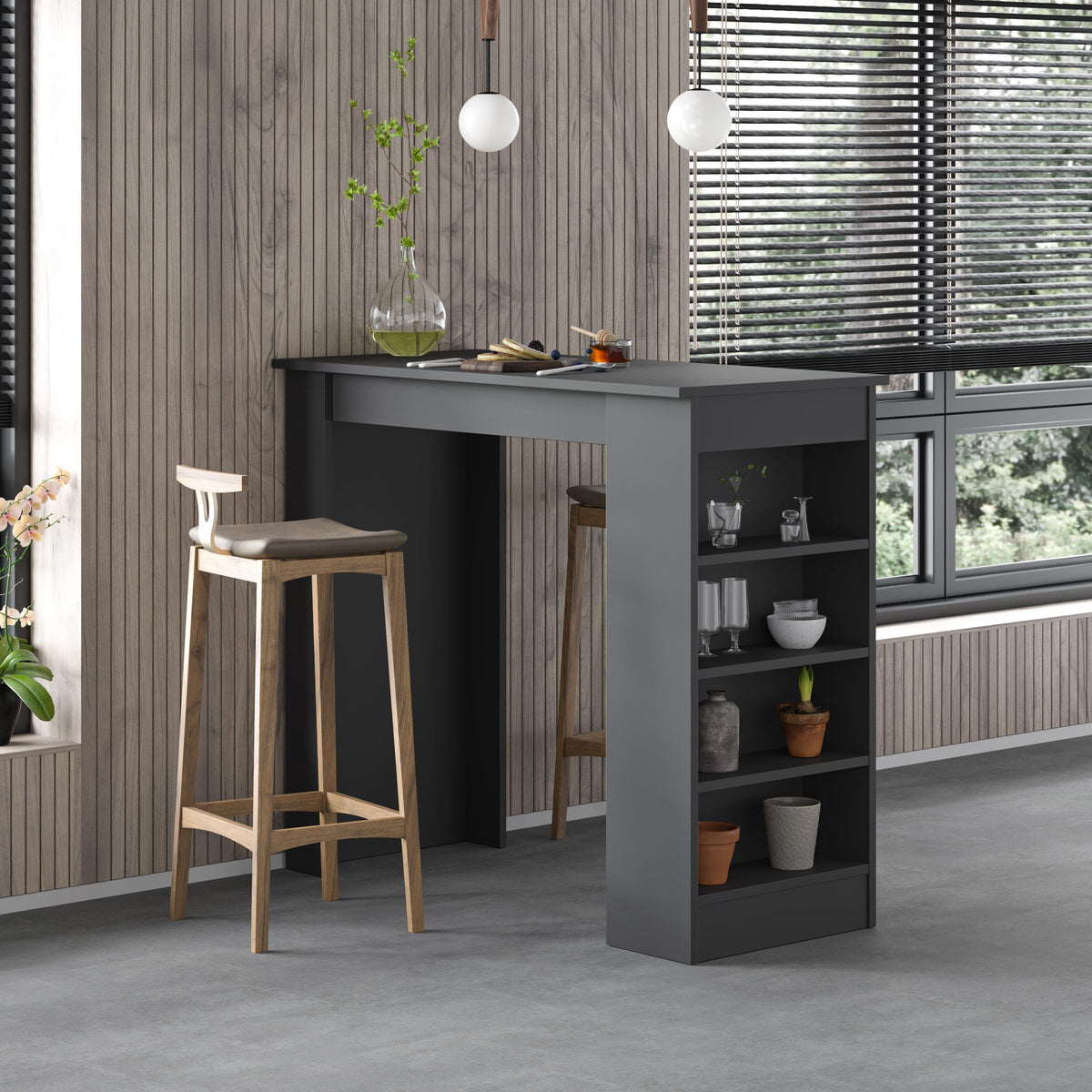 Decortieliving - Swallow Modern Kitchen Bar Table – Dining Table with Storage Shelves