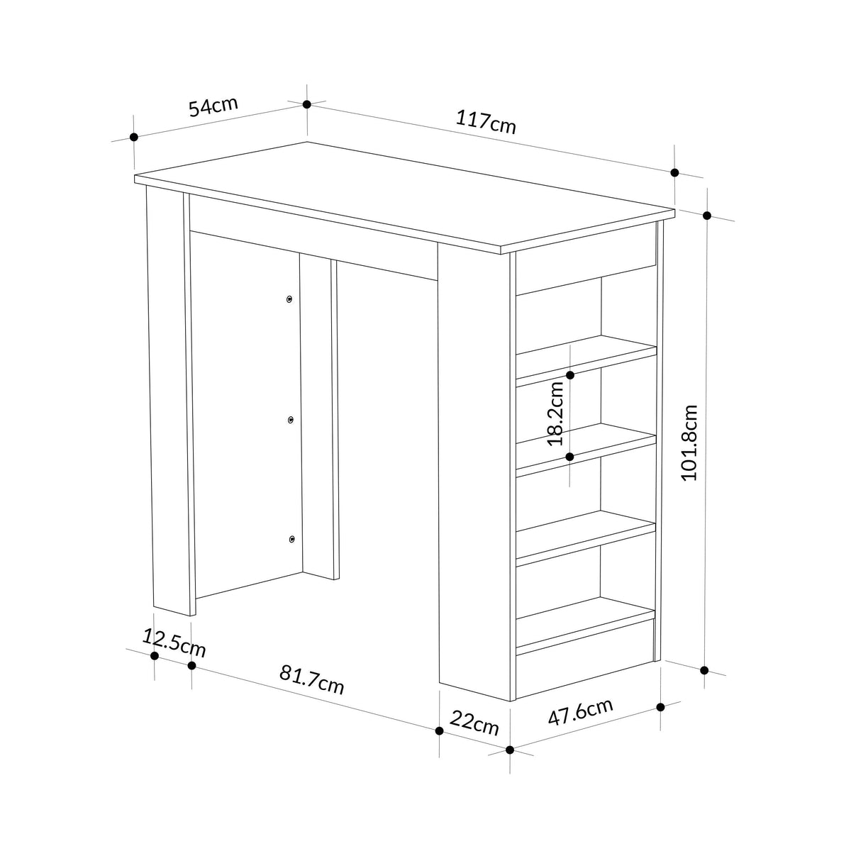 Decortieliving - Swallow Modern Kitchen Bar Table – Dining Table with Storage Shelves