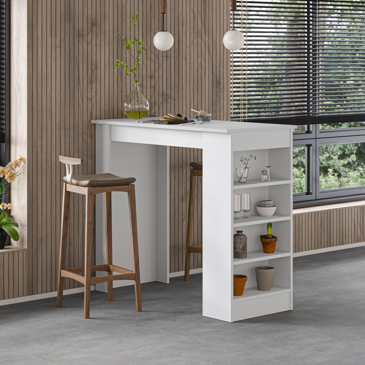 Decortieliving - Swallow Modern Kitchen Bar Table – Dining Table with Storage Shelves
