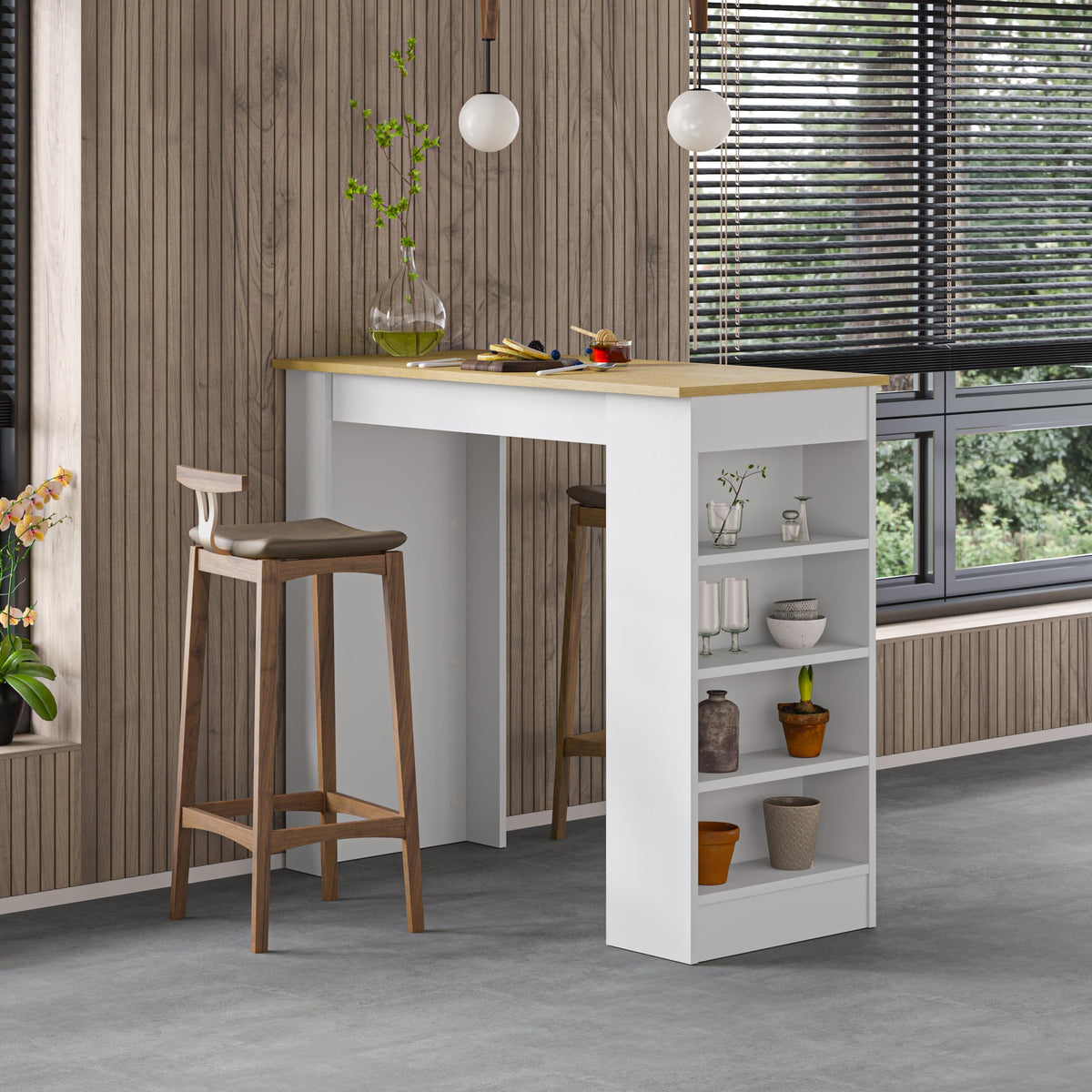 Decortieliving - Swallow Modern Kitchen Bar Table – Dining Table with Storage Shelves