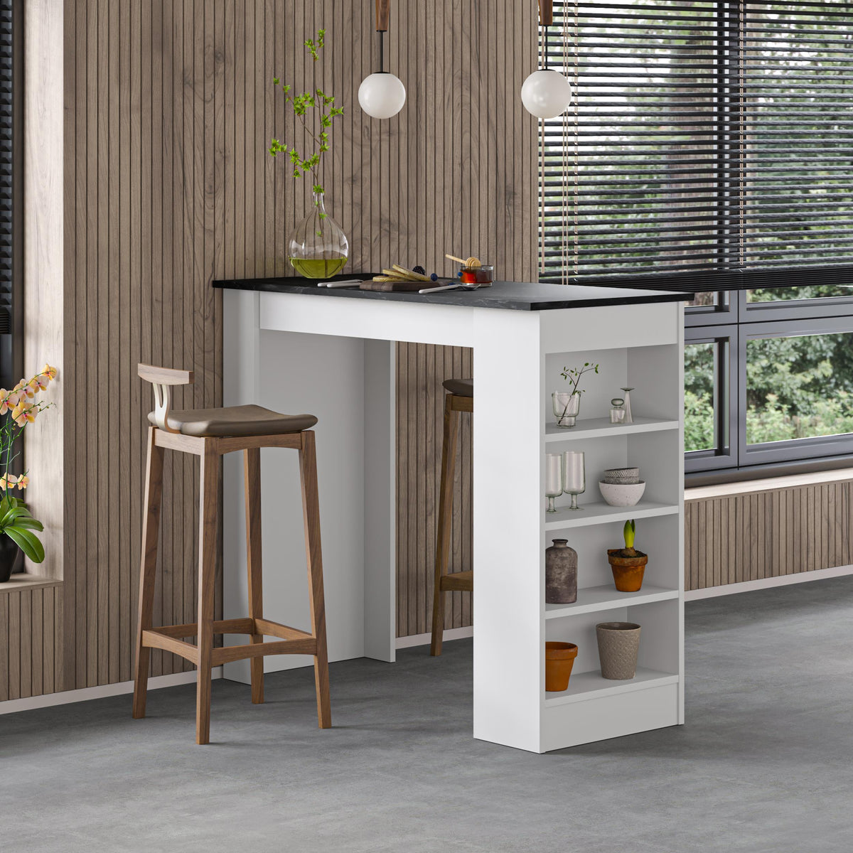 Decortieliving - Swallow Modern Kitchen Bar Table – Dining Table with Storage Shelves