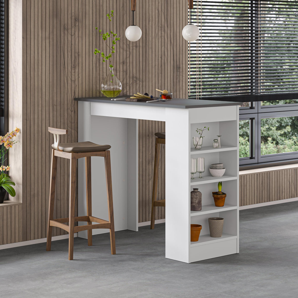 Decortieliving - Swallow Modern Kitchen Bar Table – Dining Table with Storage Shelves