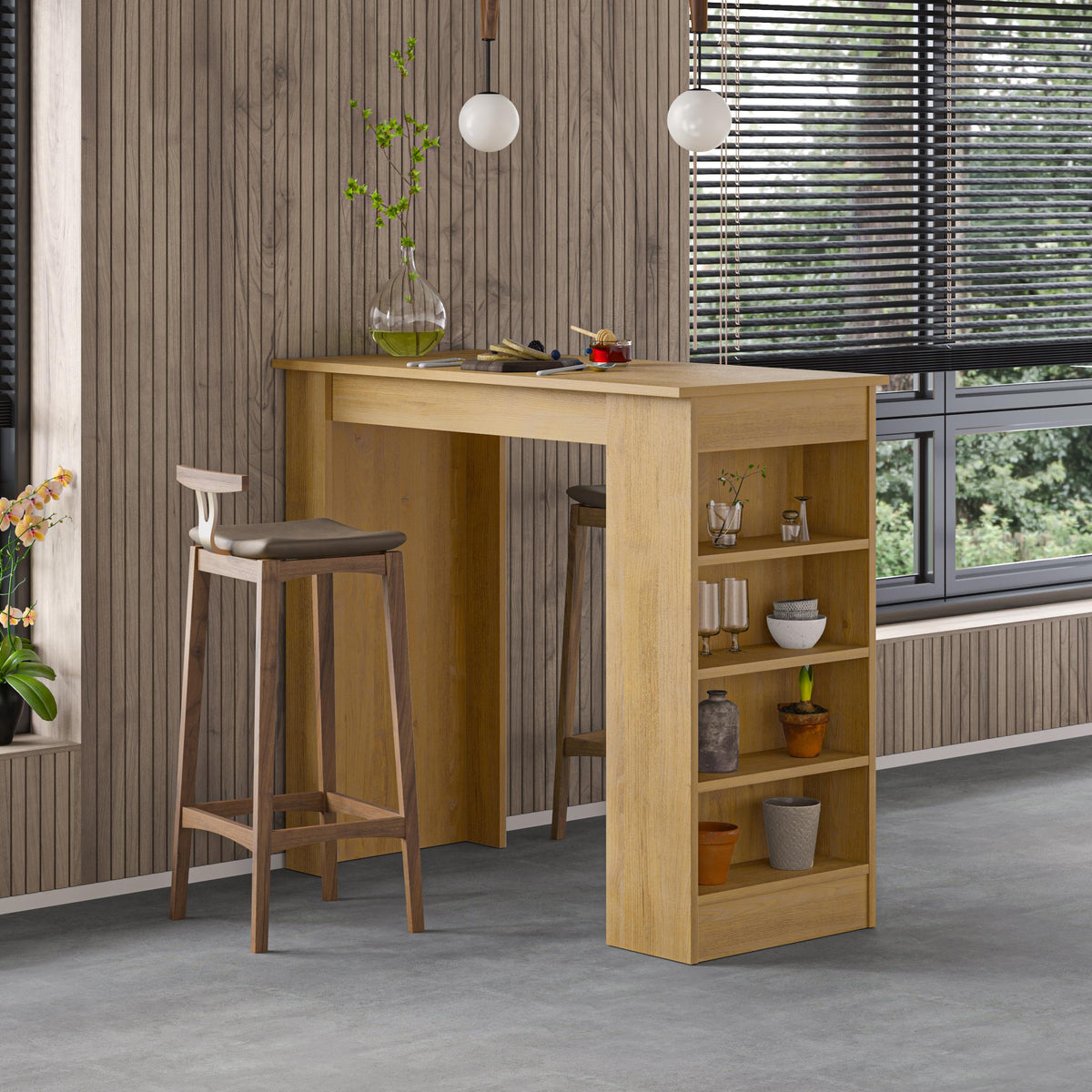 Decortieliving - Swallow Modern Kitchen Bar Table – Dining Table with Storage Shelves