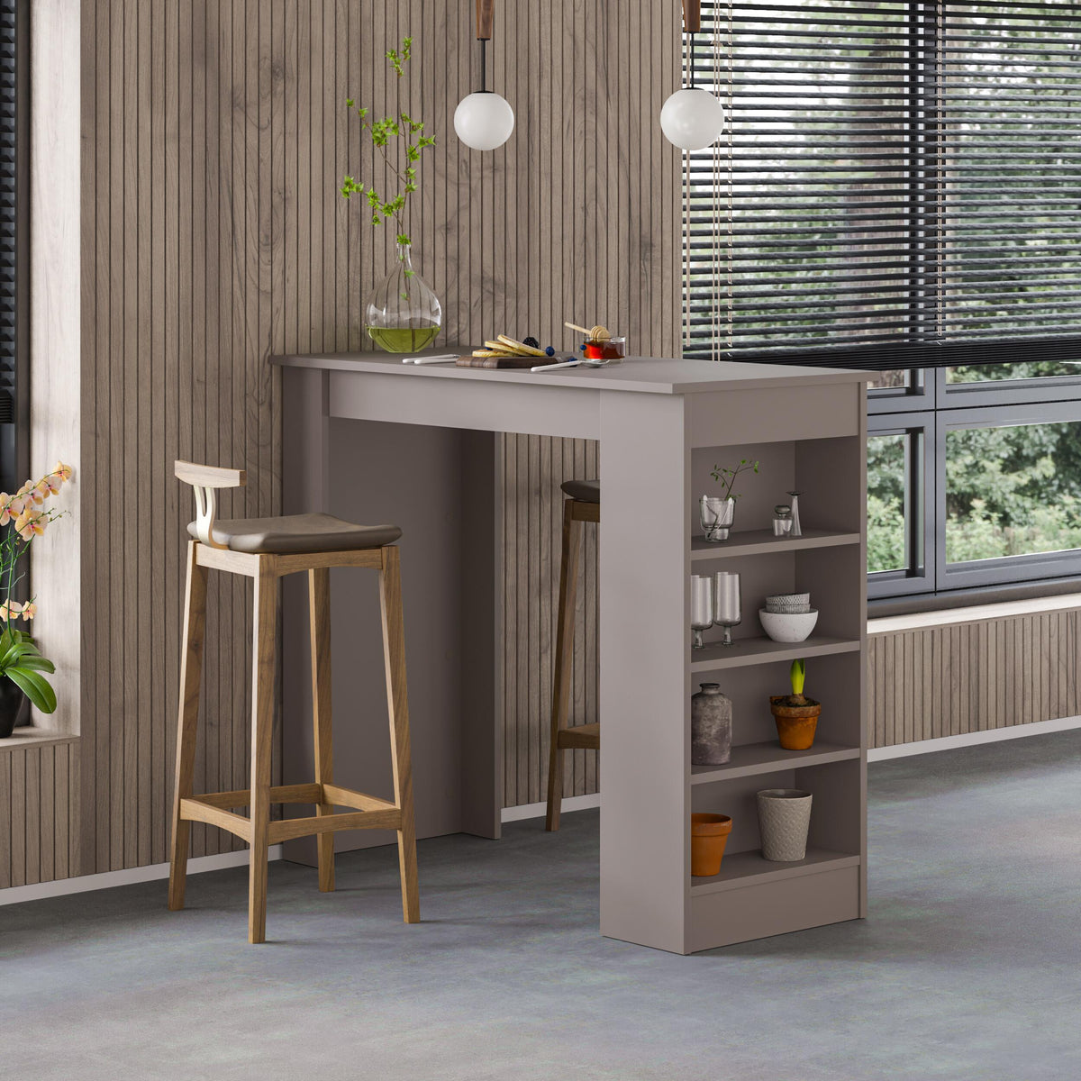 Decortieliving - Swallow Modern Kitchen Bar Table – Dining Table with Storage Shelves