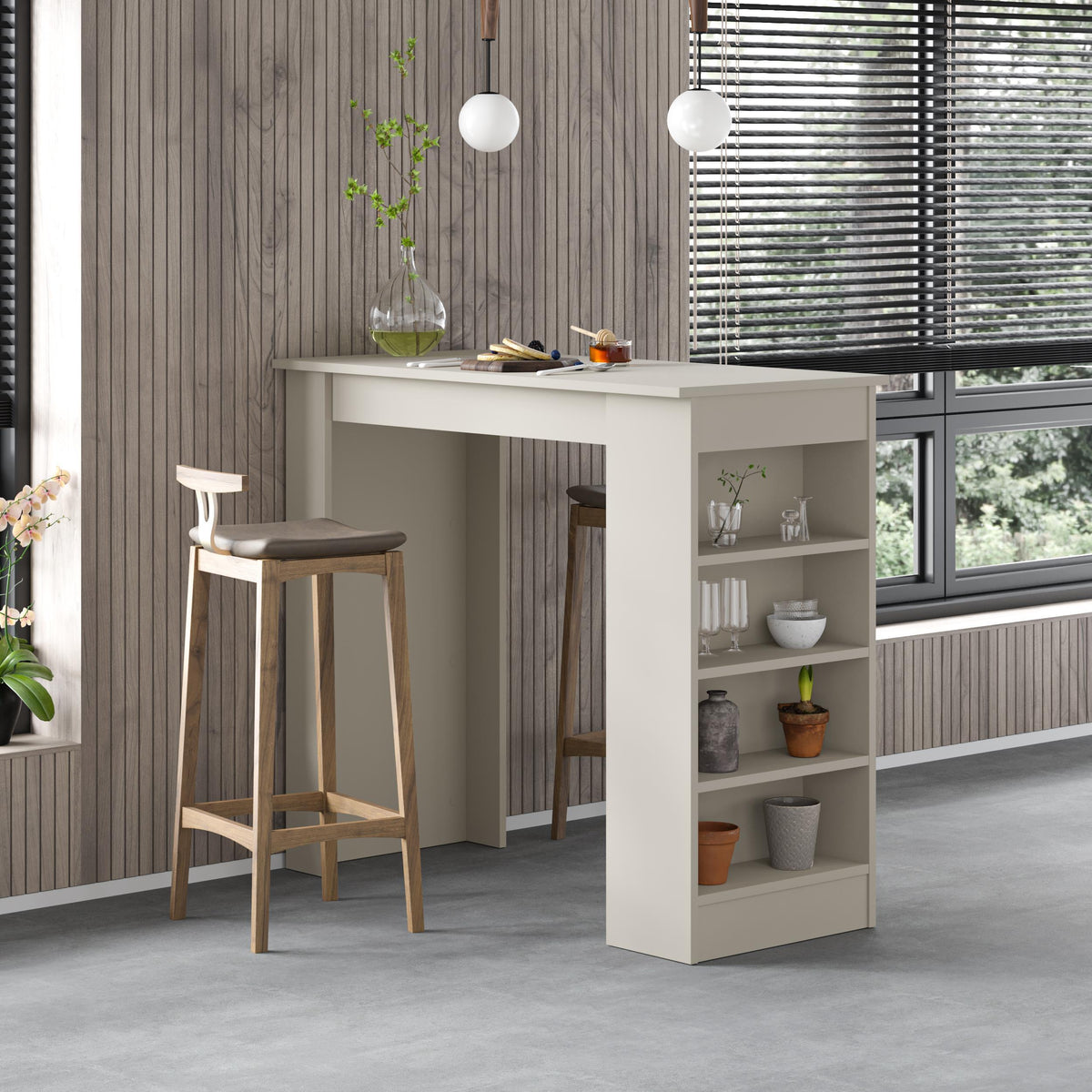 Decortieliving - Swallow Modern Kitchen Bar Table – Dining Table with Storage Shelves