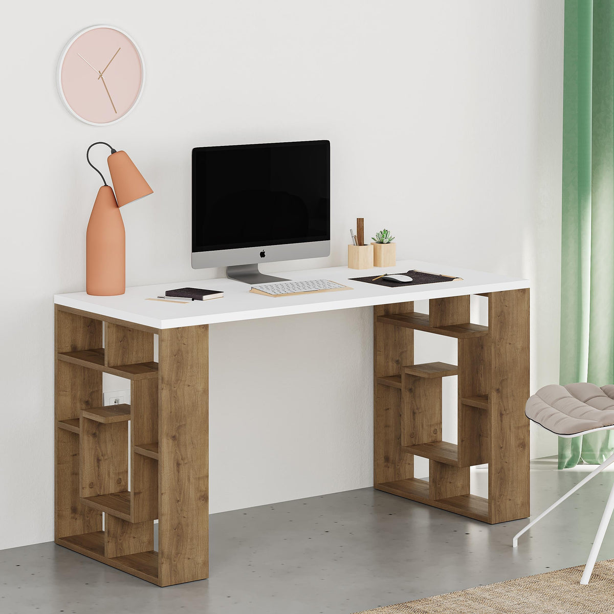 Decortieliving - Labirent Modern Desk With Bookshelf Legs Width 137cm