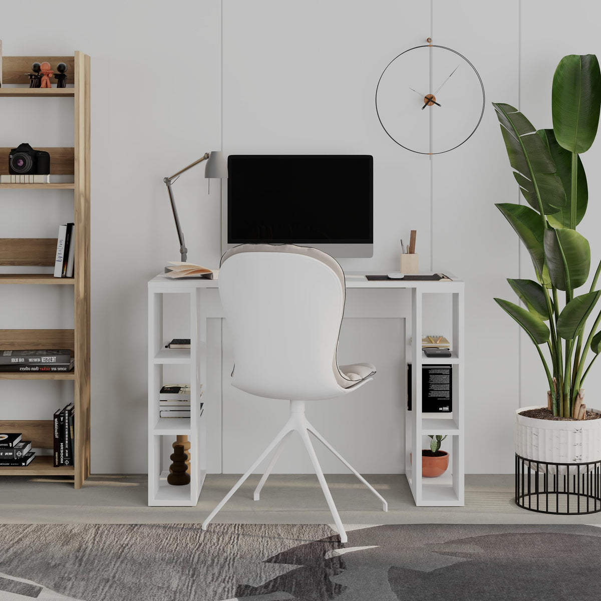 Decortieliving - Colmar Study Desk – 106 cm – Modern Desk with Storage Shelves