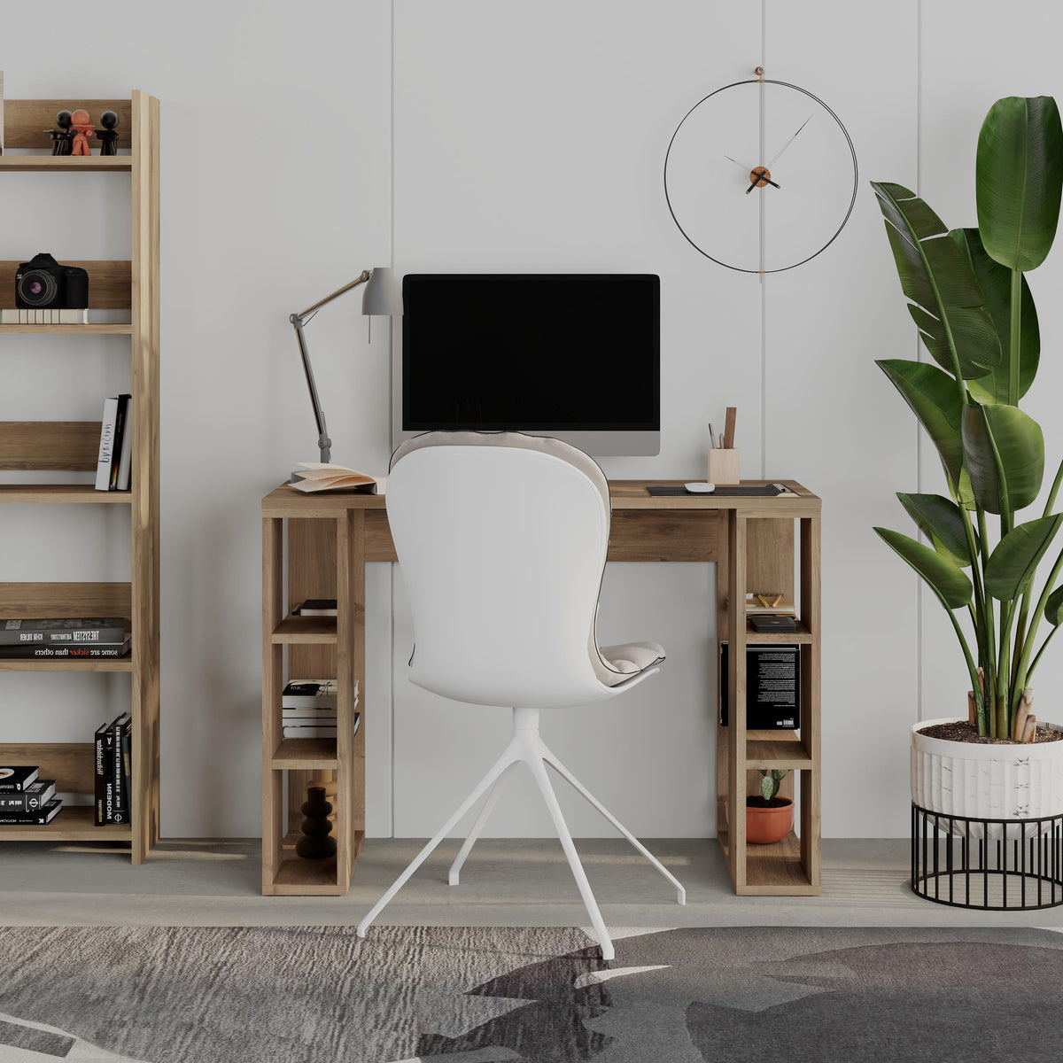Decortieliving - Colmar Study Desk – 106 cm – Modern Desk with Storage Shelves