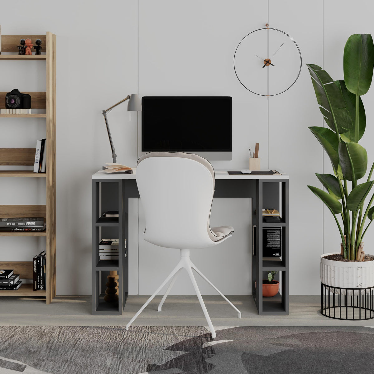 Decortieliving - Colmar Study Desk – 106 cm – Modern Desk with Storage Shelves