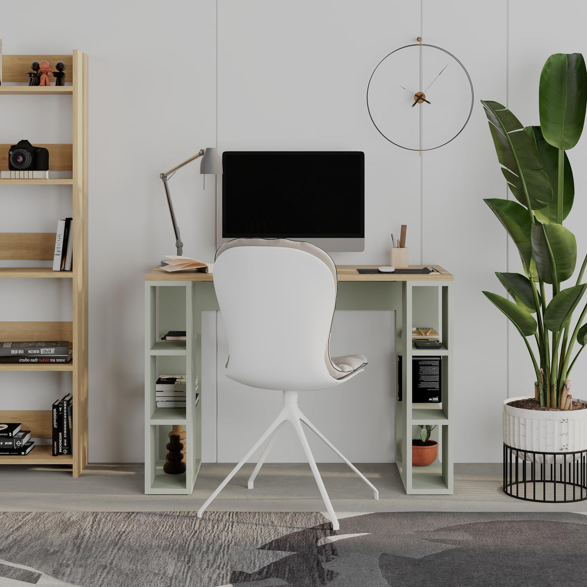 Decortieliving - Colmar Study Desk – 106 cm – Modern Desk with Storage Shelves