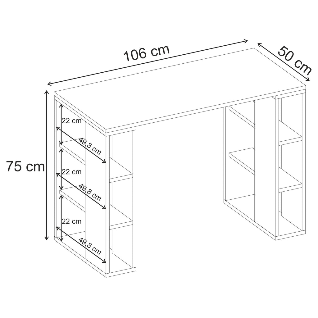 Decortieliving - Colmar Study Desk – 106 cm – Modern Desk with Storage Shelves