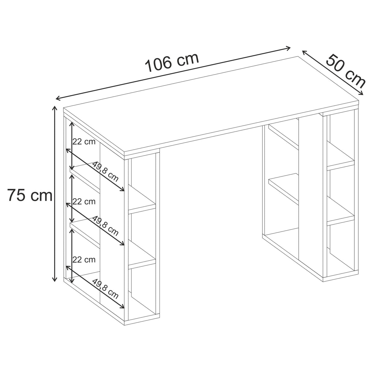 Decortieliving - Colmar Study Desk – 106 cm – Modern Desk with Storage Shelves