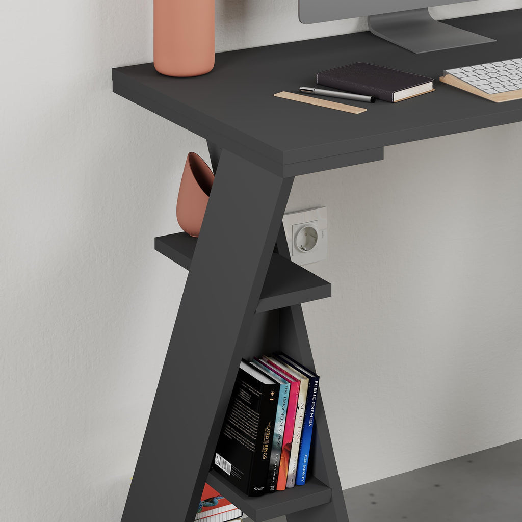 Decortieliving - Papillon Modern Study Desk with Shelves - W 106 cm