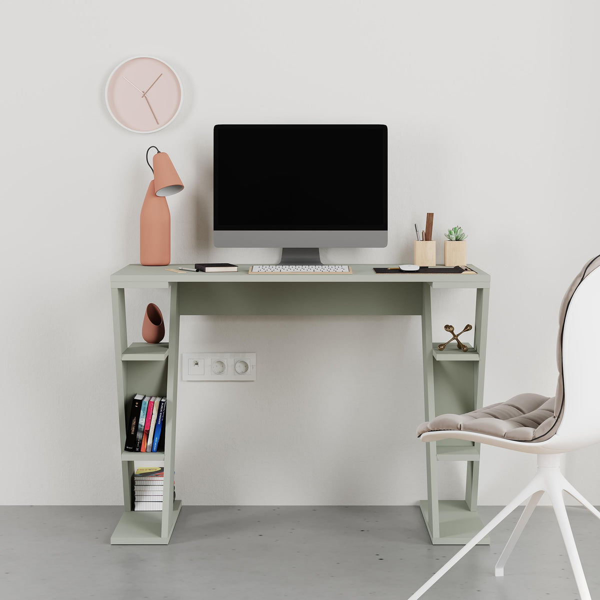 Decortieliving - Papillon Modern Study Desk with Shelves - W 106 cm