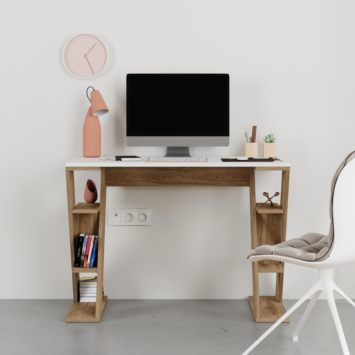 Decortieliving - Papillon Modern Study Desk with Shelves - W 106 cm