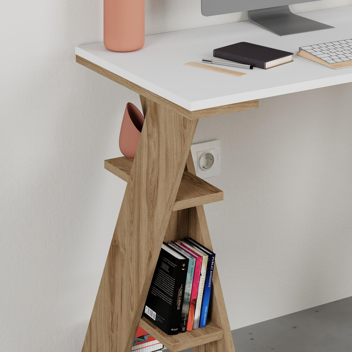Decortieliving - Papillon Modern Study Desk with Shelves - W 106 cm
